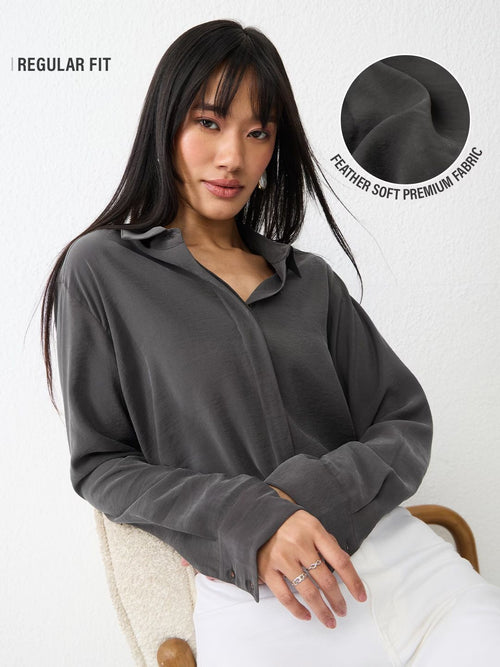 Classic Solids: Charcoal Women Regular Shirts