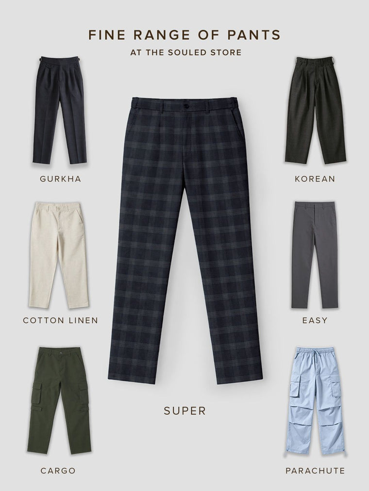 Super Pants: Navy Checks Men Super Flex Pants