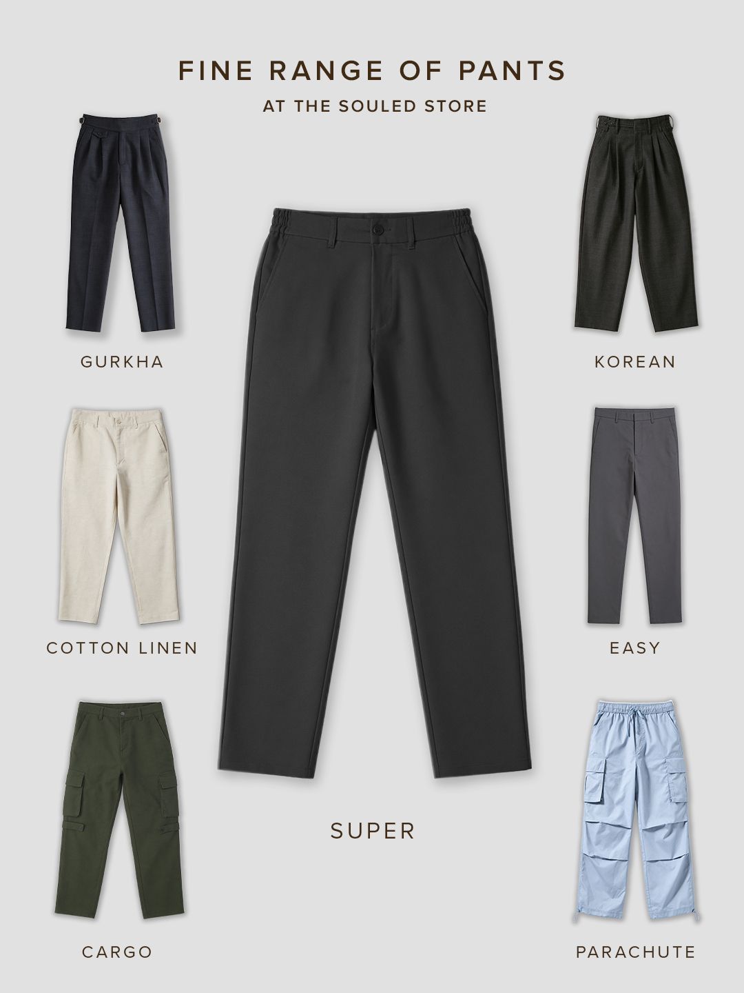 Super Pants: Charcoal Ash (Classic Fit) Men Super Flex Pants