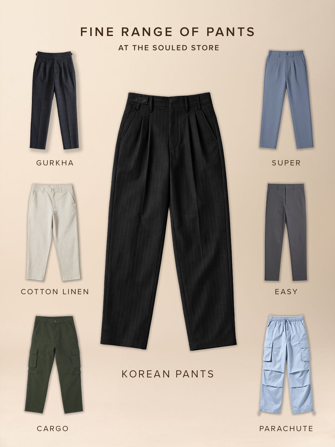 Pleated Striped Pants: Black Men Korean Pants