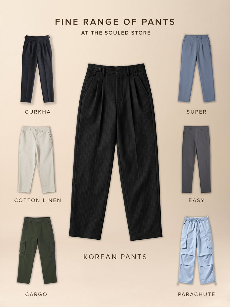Pleated Striped Pants: Black Men Korean Pants