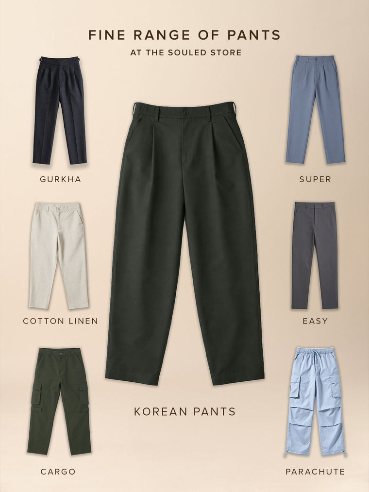 Korean Pants: Dark Olive Men Korean Pants