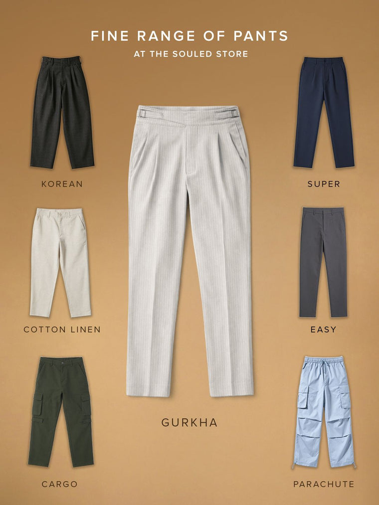 Gurkha Pants: Cloud White Stripes Men Super Flex Pants