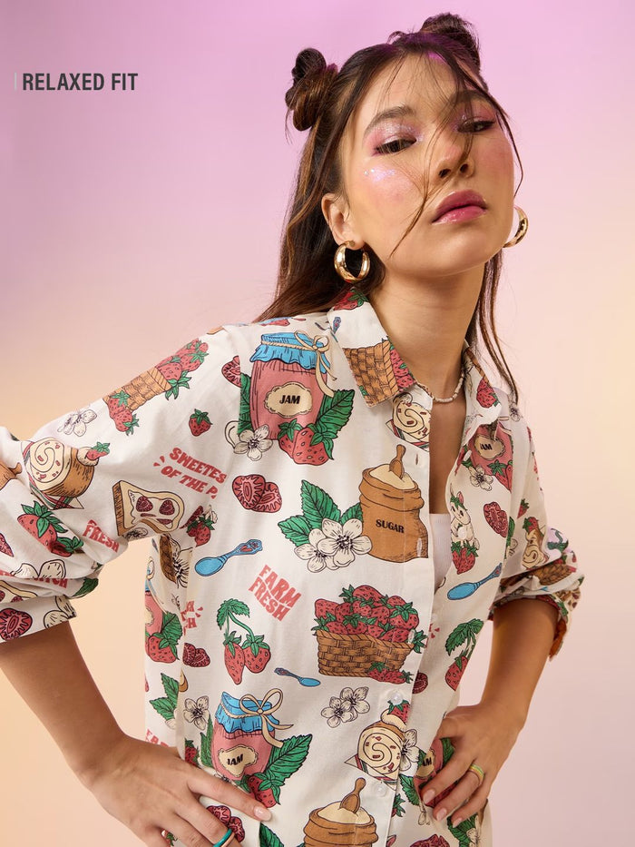 Cotton Linen Shirt: Strawberry Women Relaxed Shirts