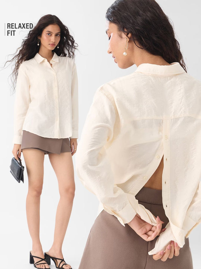 Textured Shirt: Almond Women Relaxed Shirts