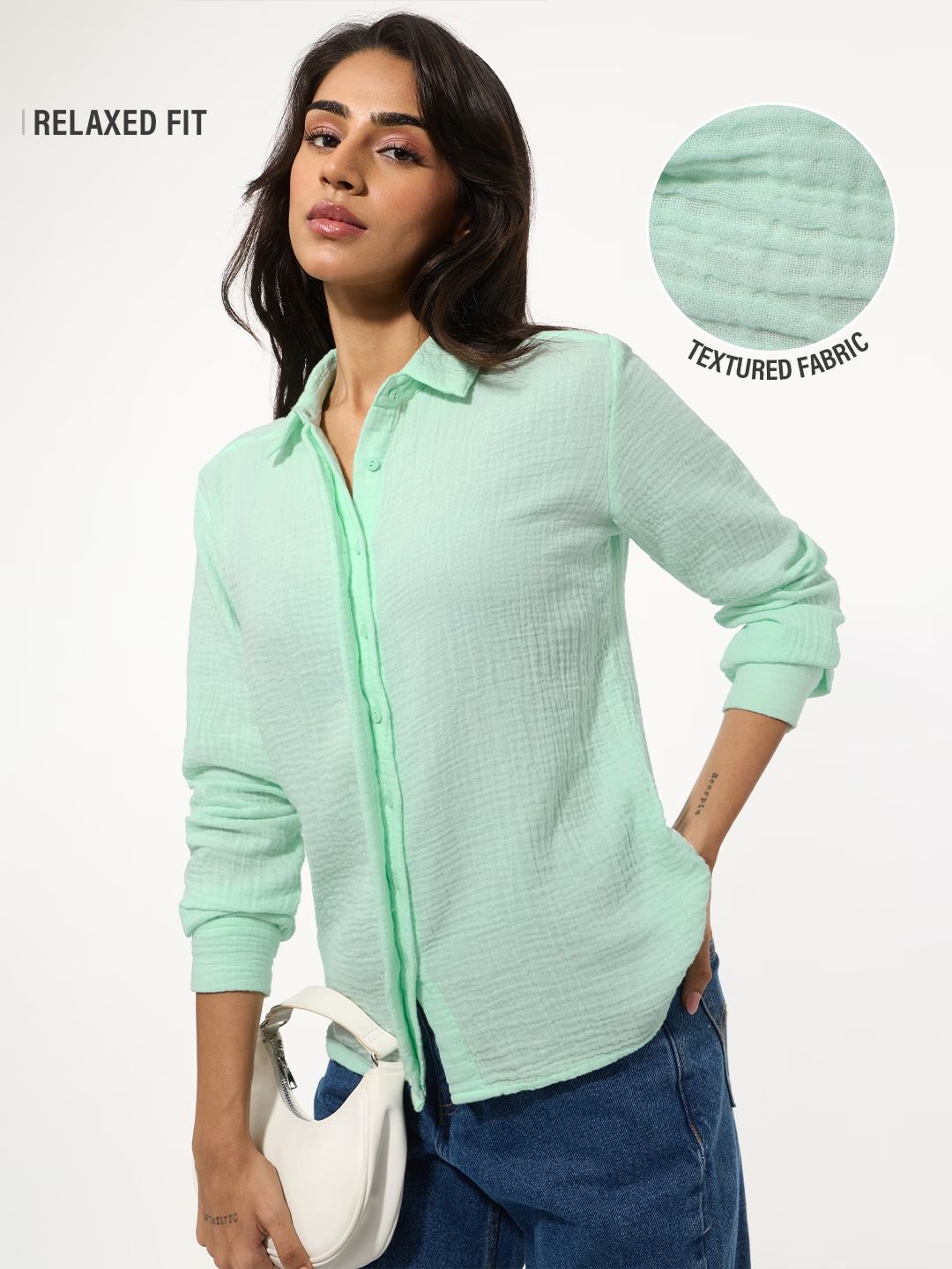 Textured Shirt: Applemint Women Relaxed Shirts