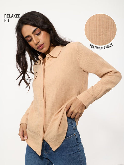 Textured Shirt: Coral Women Relaxed Shirts