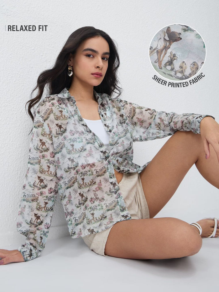 Sheer Shirt: Baby Deer Women Relaxed Shirts