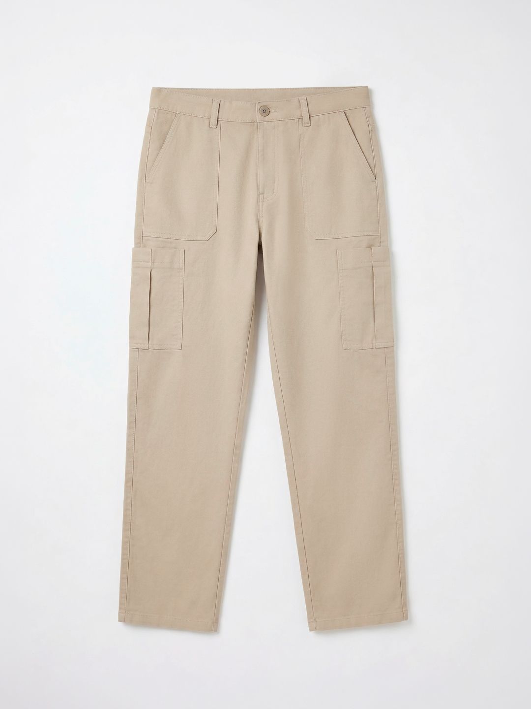 Solids: Light Beige (Straight Fit) Men Cargo Jeans