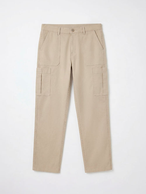 Solids: Light Beige (Straight Fit) Men Cargo Jeans
