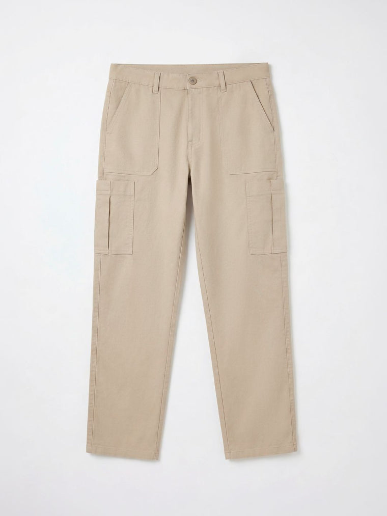 Solids: Light Beige (Straight Fit) Men Cargo Jeans