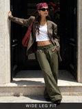 Pull On Pants: Moss Green Women Wide Pants