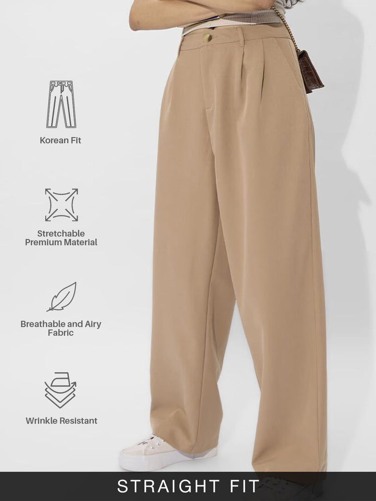 Korean Pants: Camel Women Straight Pants