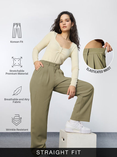 Korean Pants 3.0: Forest Green Women Straight Pants