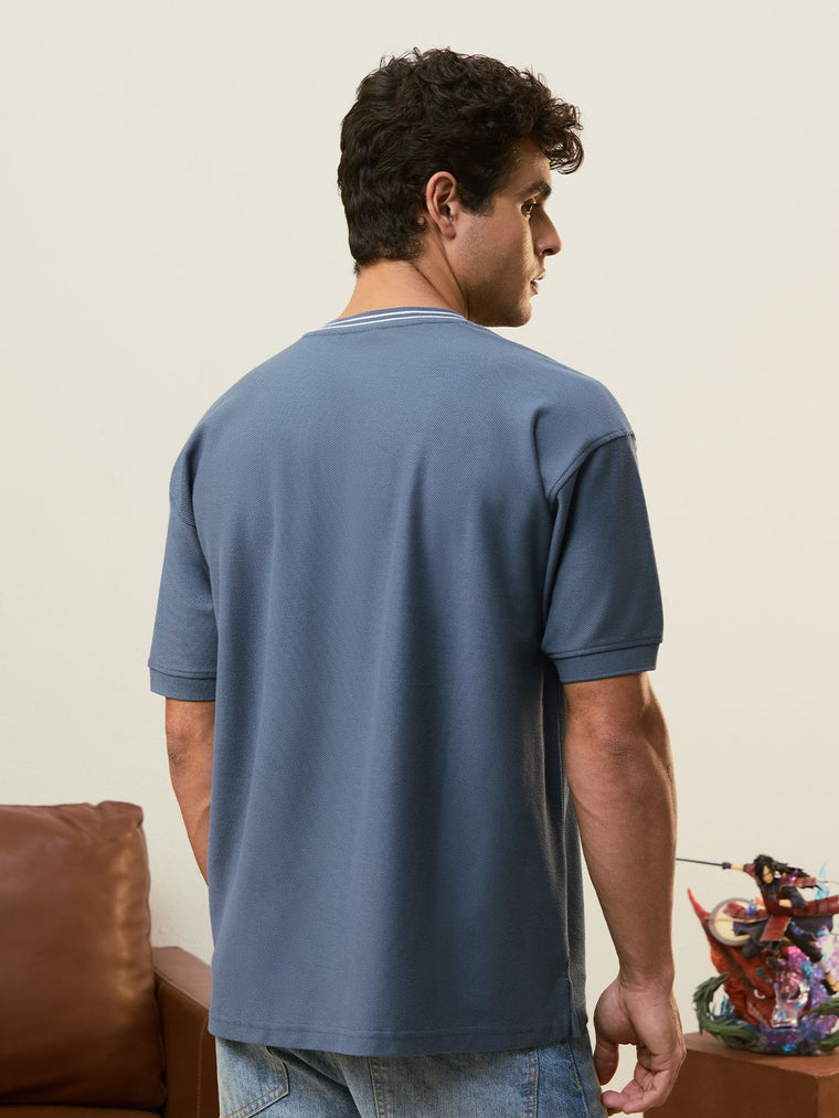 Textured T-shirt: Blue League Oversized T-Shirts