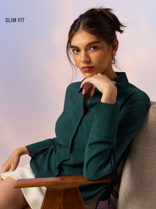 Tailored Solids: Dark Pine Women Fitted Shirts