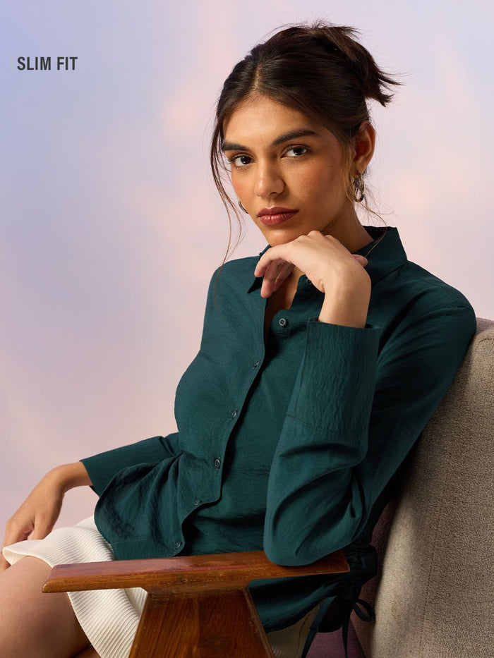 Tailored Solids: Dark Pine Women Fitted Shirts