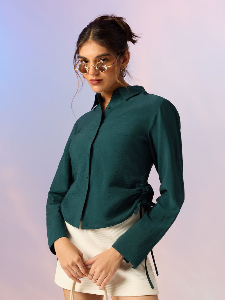 Tailored Solids: Dark Pine Women Fitted Shirts