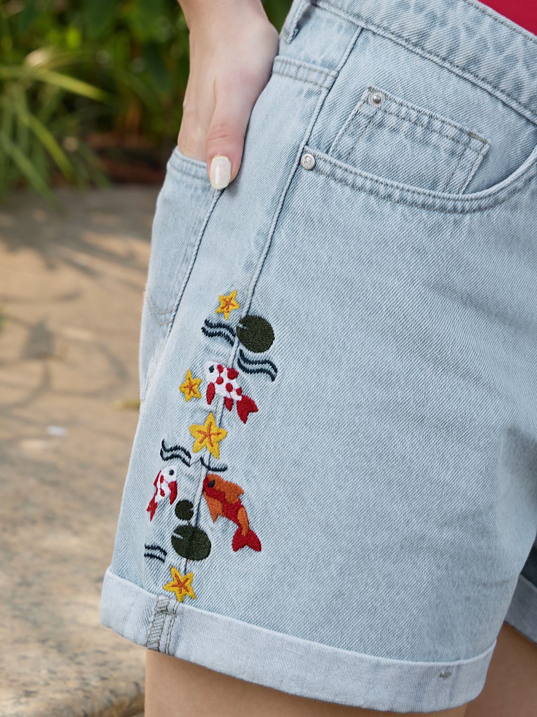 Denim Shorts: Koi Fish Women Denim Shorts