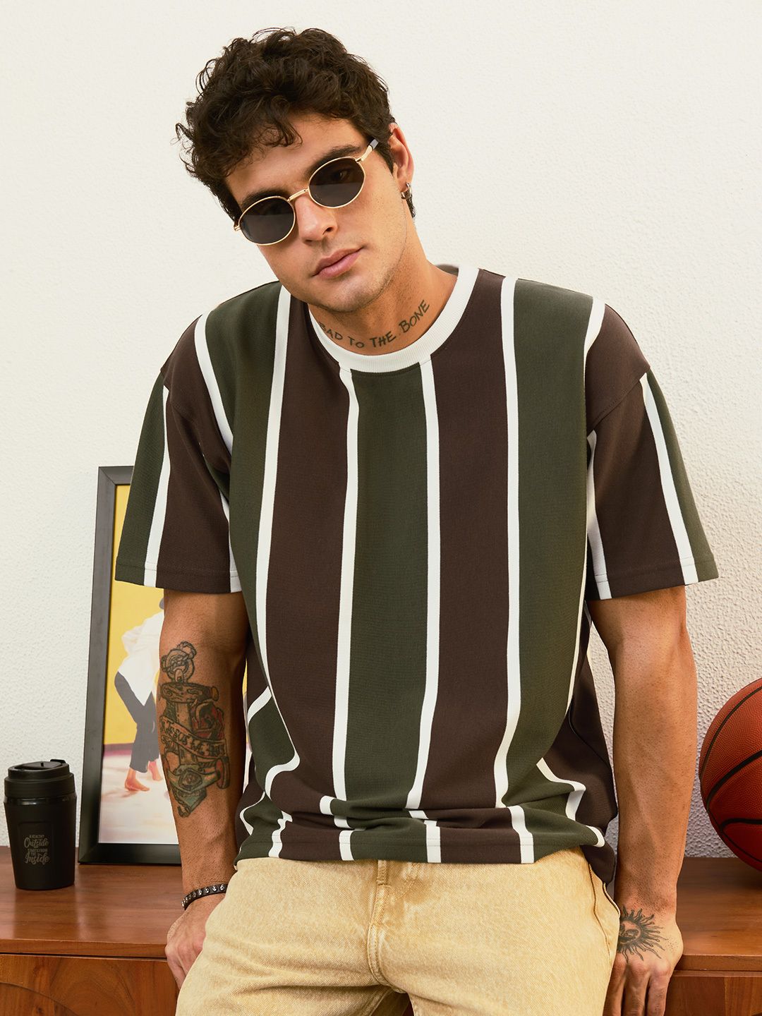 Striped T-Shirt: Olive Branch Oversized T-Shirts