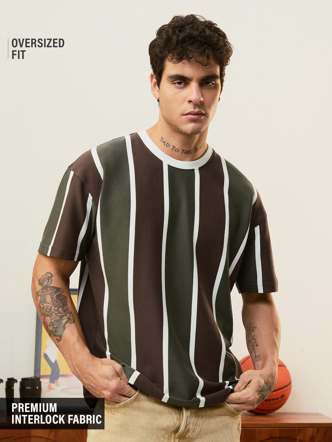 Striped T-Shirt: Olive Branch Oversized T-Shirts