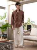 Cotton Linen Stripes: Chestnut Cotton Linen Shirts