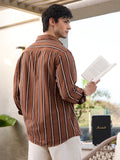 Cotton Linen Stripes: Chestnut Cotton Linen Shirts