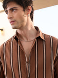 Cotton Linen Stripes: Chestnut Cotton Linen Shirts