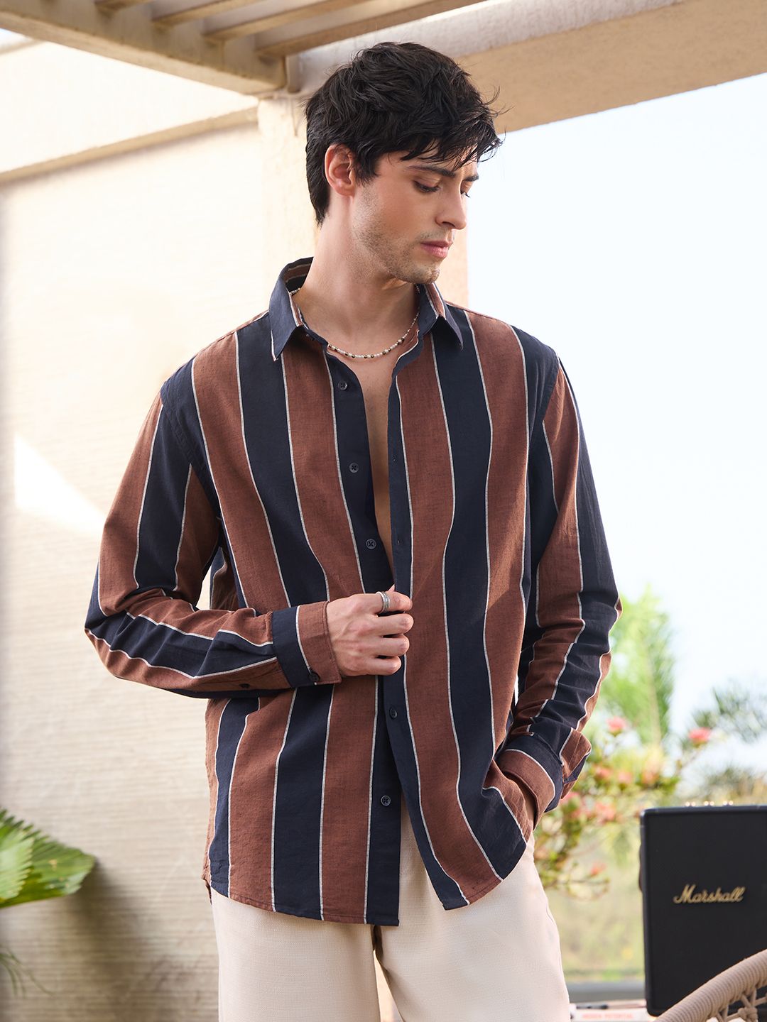 Cotton Linen Stripes: Nutmeg Cotton Linen Shirts