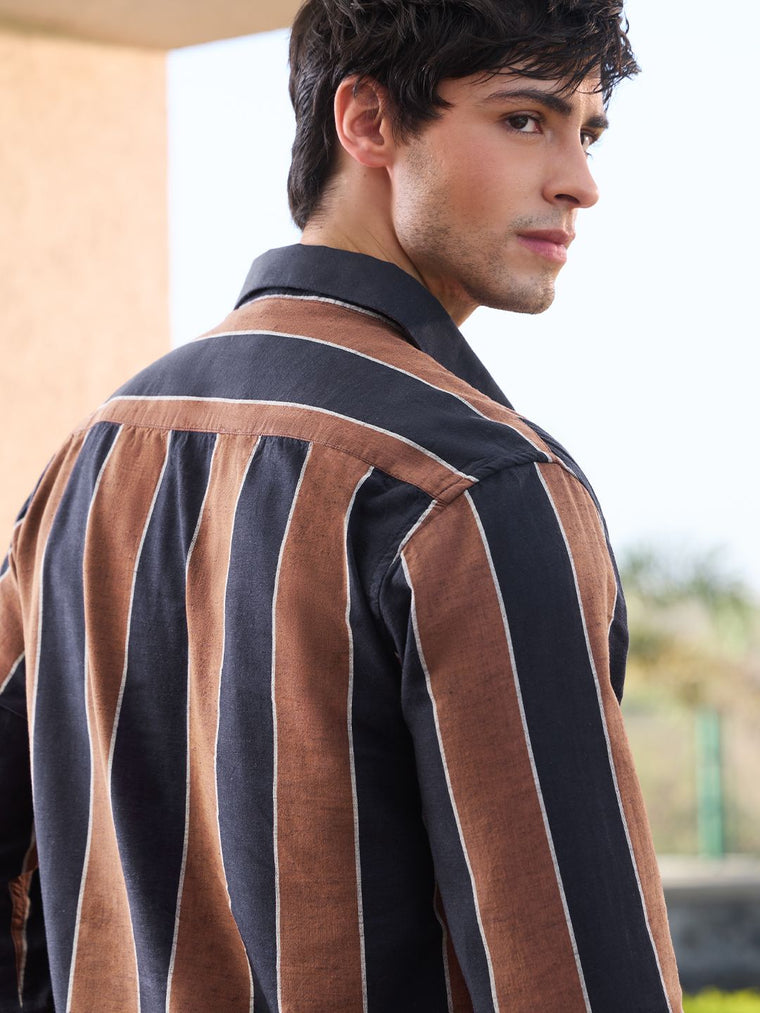 Cotton Linen Stripes: Nutmeg Cotton Linen Shirts