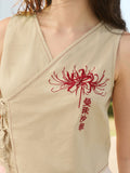 Cotton Linen Vest: Spider Lily Women Fashion Tops