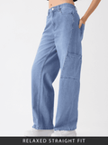 Relaxed Straight-Fit Denim: Ether Blue Women Straight Denims