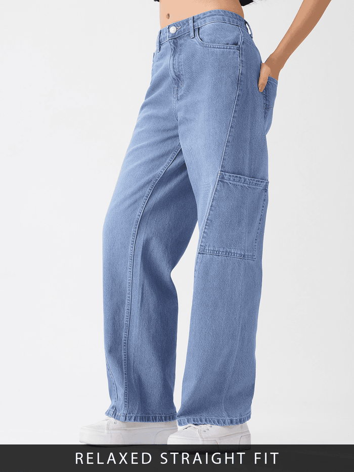 Relaxed Straight-Fit Denim: Ether Blue Women Straight Denims