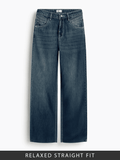 Relaxed Straight-Fit Denim: Midnight Blue Women Straight Denims