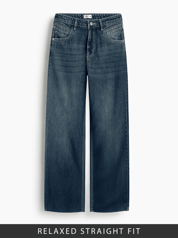 Relaxed Straight-Fit Denim: Midnight Blue Women Straight Denims
