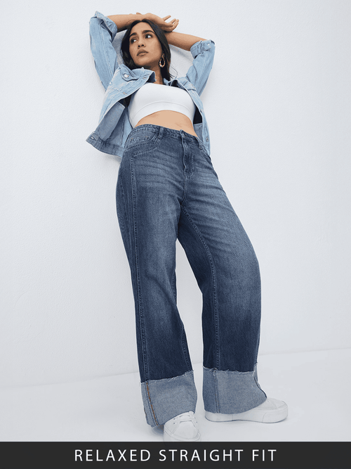 Relaxed Straight-Fit Denim: Indigo Women Straight Denims