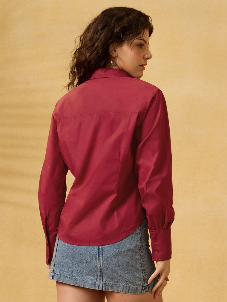 Classic Solids: Cherry Women Regular Shirts