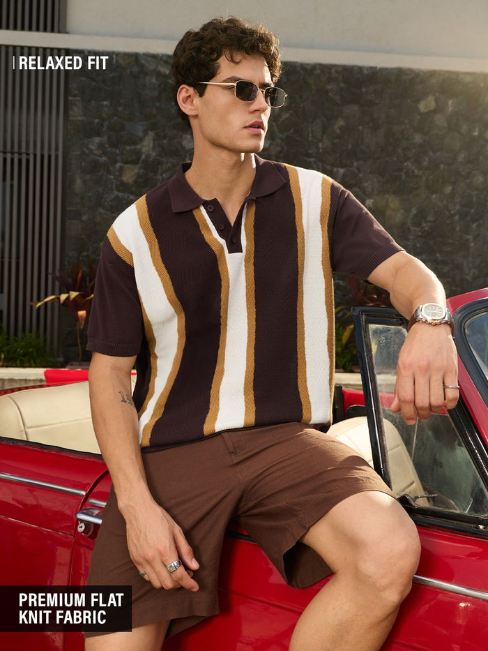 Jacquard Polo: Chestnut Textured Polos