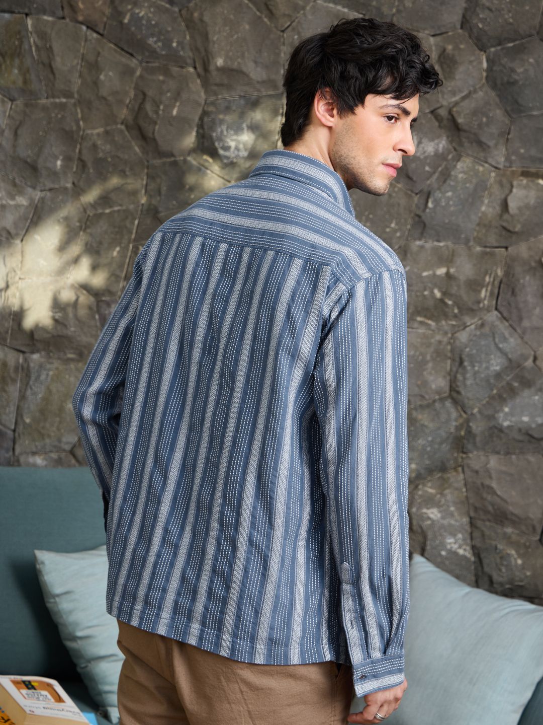Striped Shirt: Lagoon Men Textured Shirts