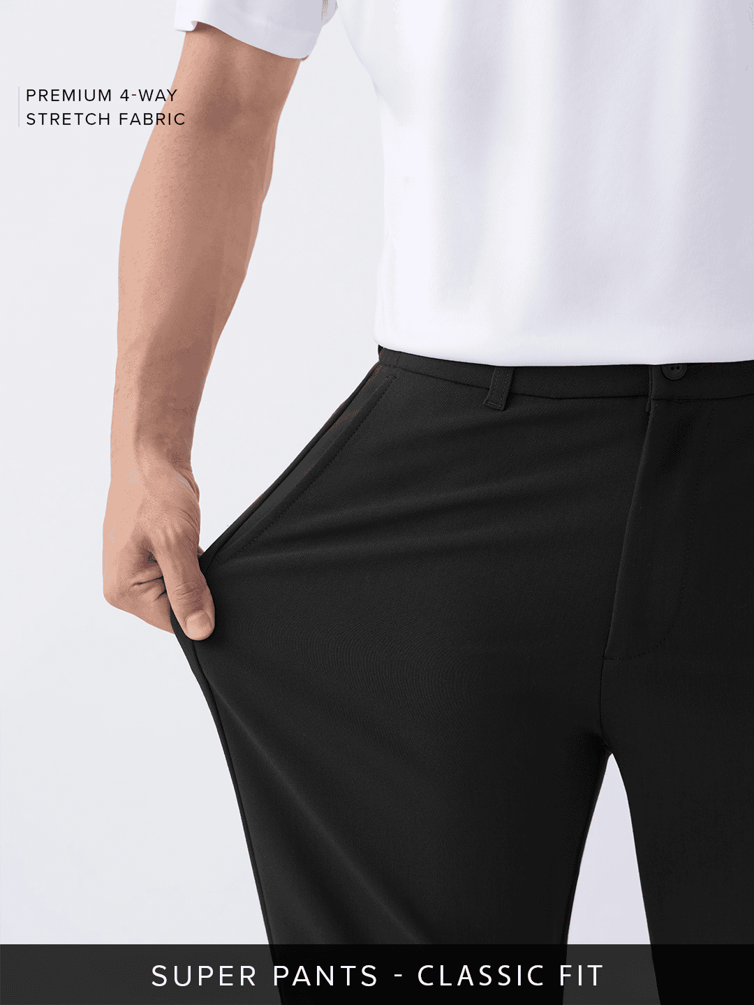Super Pants: Black (Classic Fit) Men Super Flex Pants