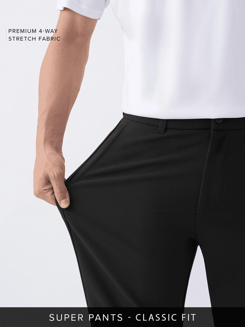 Super Pants: Black (Classic Fit) Men Super Flex Pants