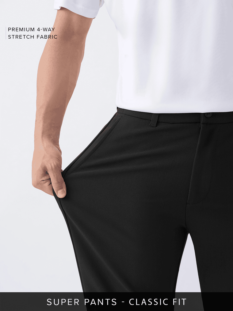 Super Pants: Black (Classic Fit) Men Super Flex Pants