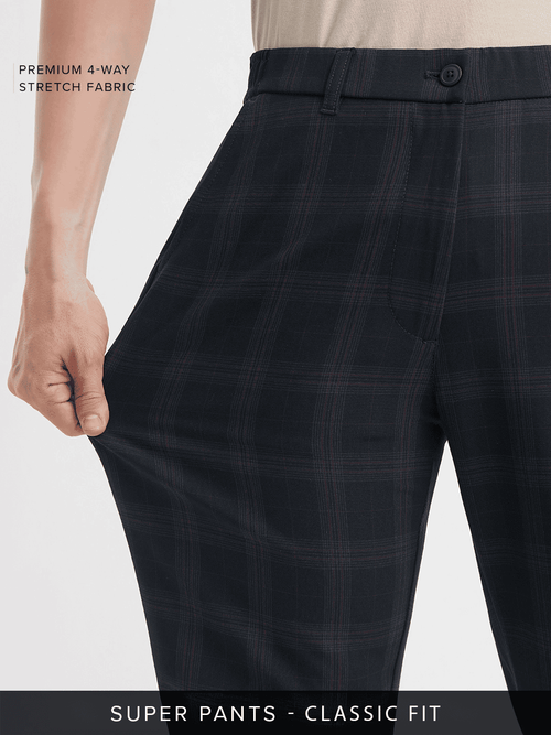 Super Pants: Navy Checks Men Super Flex Pants