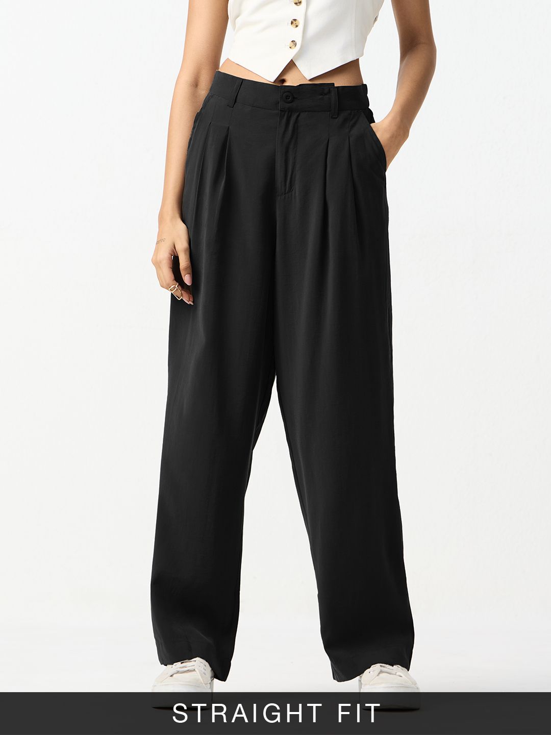 Pleated Trousers: Shadow Women Straight Pants