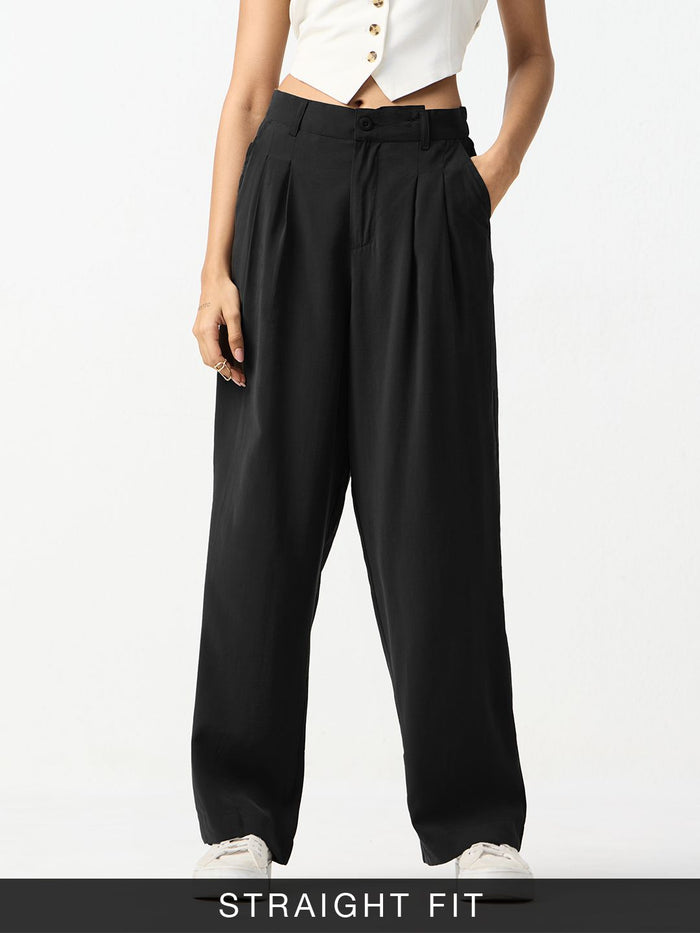 Pleated Trousers: Shadow Women Straight Pants