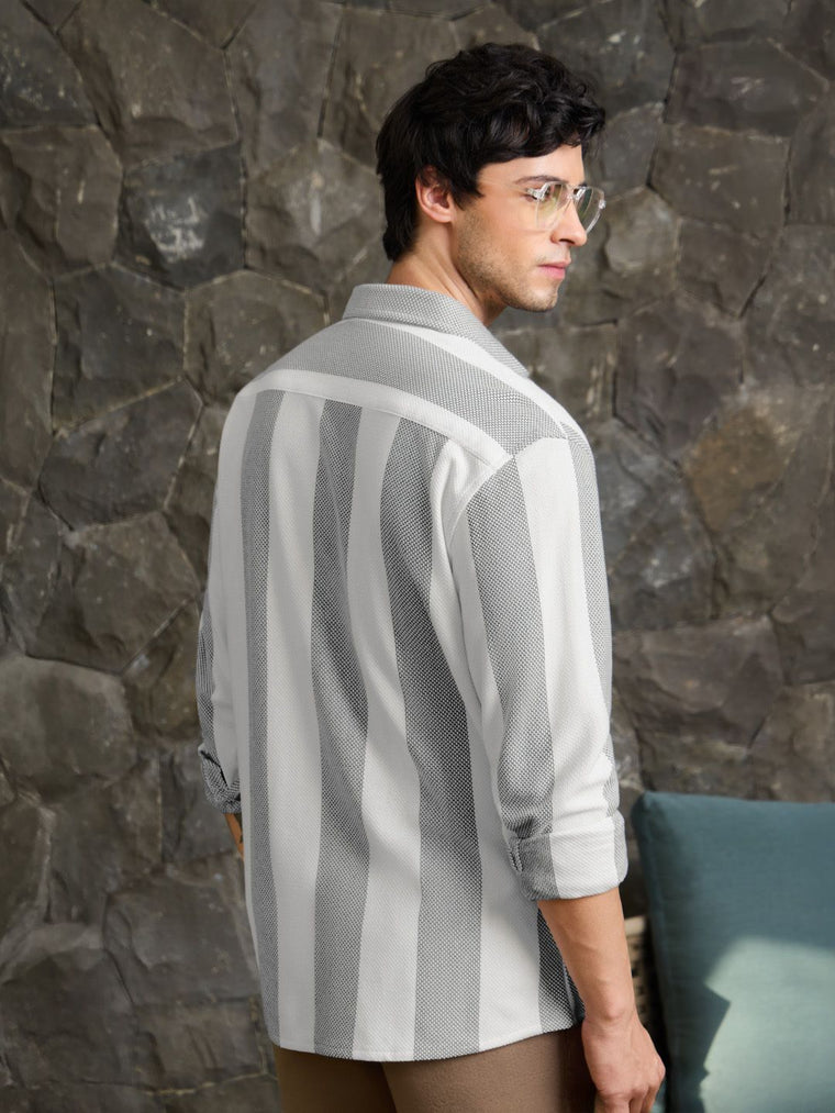Stripes: White And Grey Men Textured Shirts