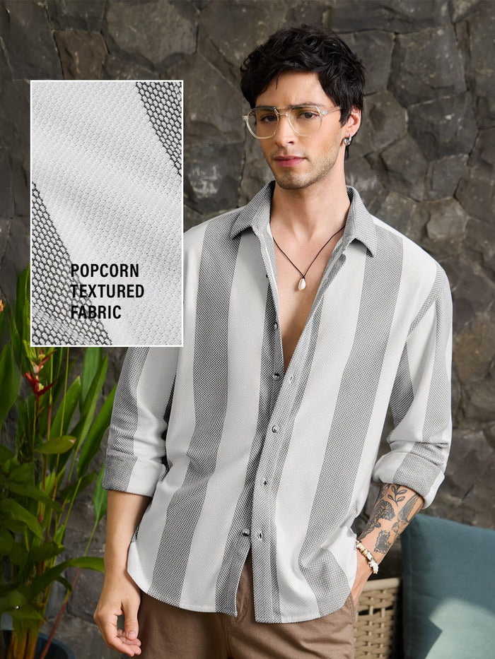 Stripes: White And Grey Men Textured Shirts