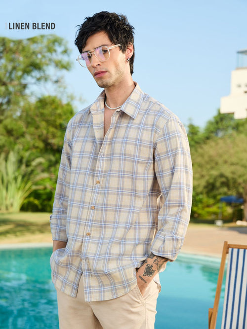 Cotton Linen Checks: Naval Cotton Linen Shirts