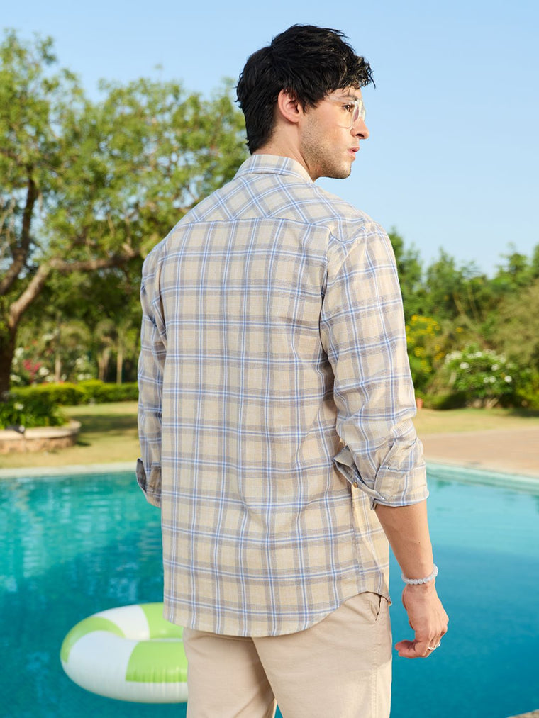 Cotton Linen Checks: Naval Cotton Linen Shirts
