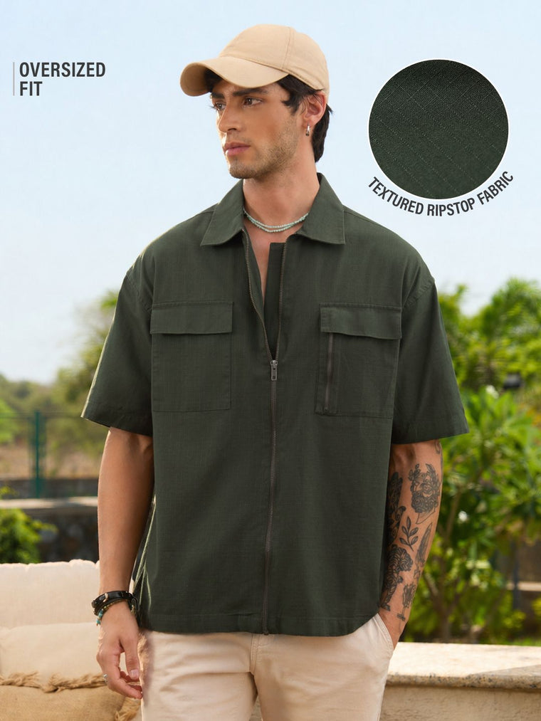 Zipper Shirt: Desert Sage Oversized Shirts